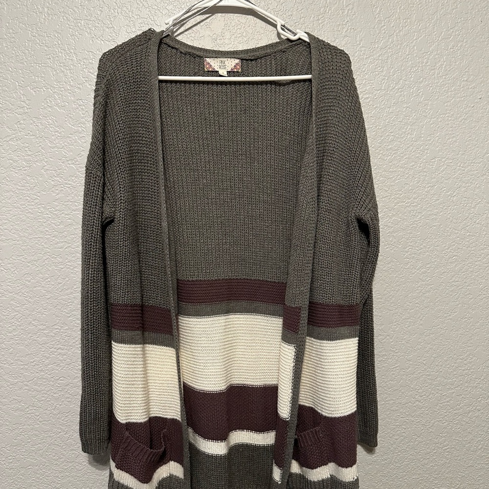 Striped Gray, Purple, White Women's Cardigan